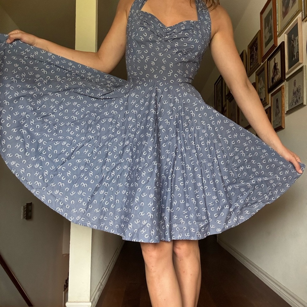 Sweetheart Halter Midi Dress with White Accents